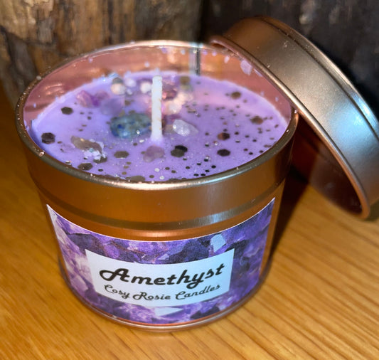 Amethyst Scented Soy Wax Candle with glitter and crystals